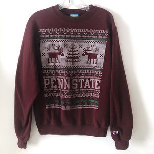 Burgundy Champion Penn State Holiday Crew Neck Sweatshirt, Size Small